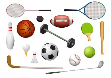 Spor malzemeleri ikonu seti. Beyazda izolasyon