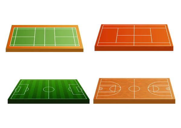 Ikona Sportovního Hřiště Nastavena Fotbal Nebo Fotbal Tenis Košík Badminton — Stockový vektor