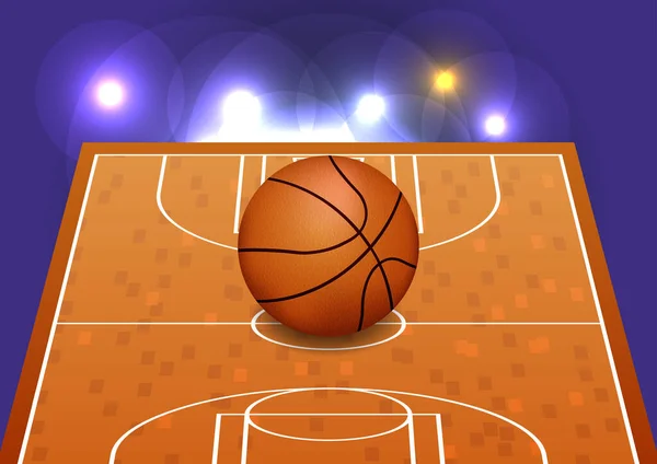 Campo Baloncesto Con Pelota Ilustración Vectorial — Vector de stock