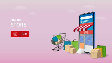 Web sitesinde Alışveriş Çevrimiçi veya Mobil Uygulama Vektörü Pazarlama ve Dijital Pazarlama