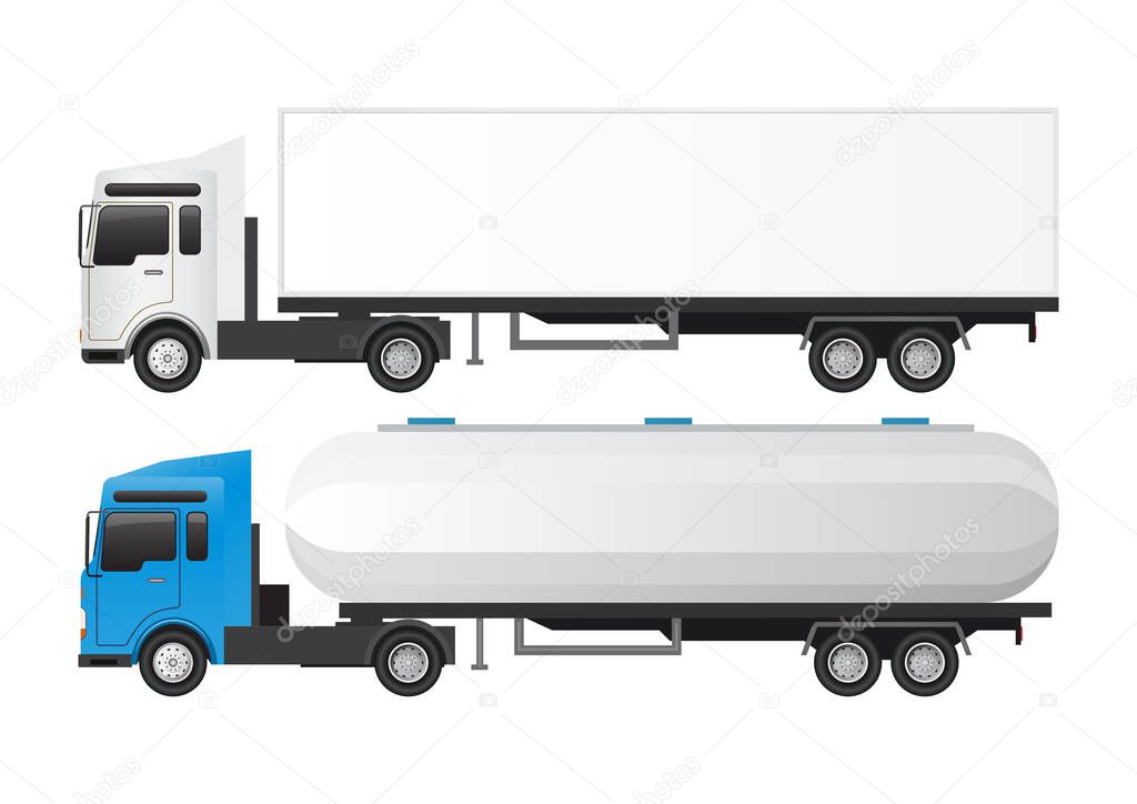 Vector Illustration side view of Tanker and Truck. Vehicle branding mockup