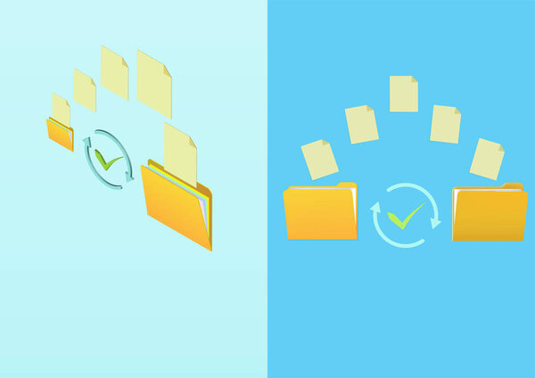 Иллюстрация передачи данных. Папки с документами
.