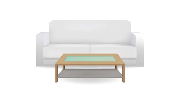 Canapé Réaliste Table Sur Fond Blanc — Image vectorielle