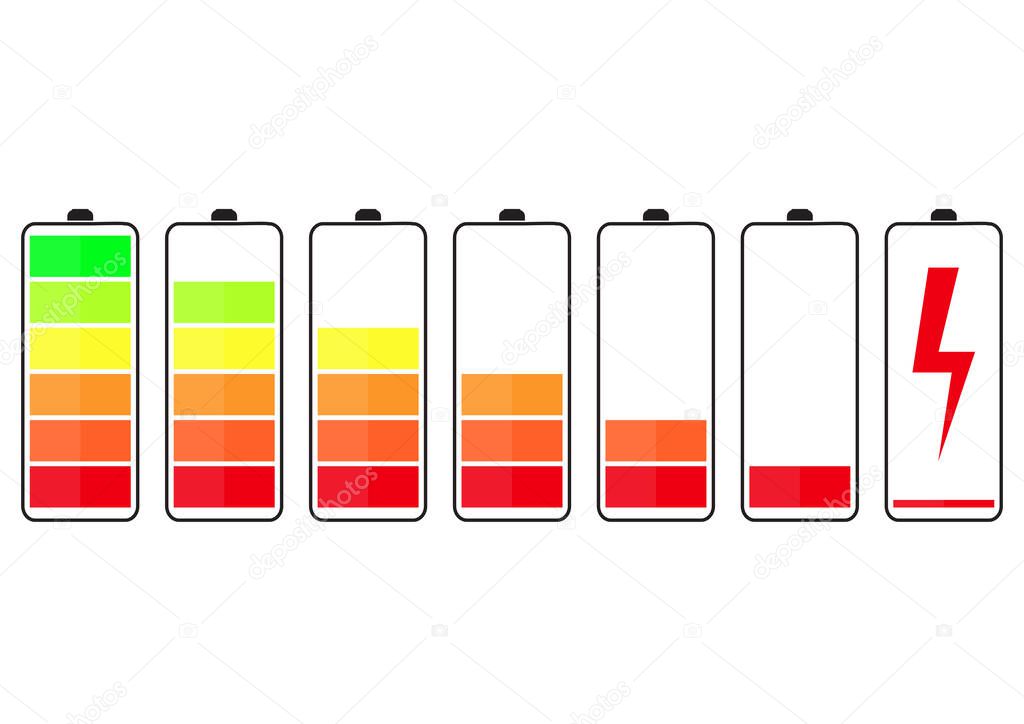 Battery charge indicator icons, vector graphics