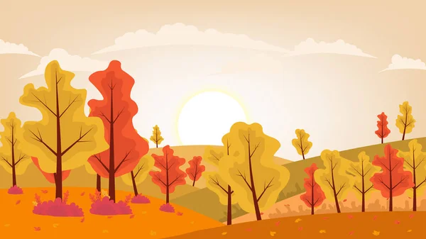 Осінній Сільський Пейзаж Пейзажі Гір Деревами Жовтим Червоним Листям Горизонтальний — стоковий вектор