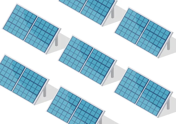 Conjunto Paneles Solares Azules Isométricos Vectoriales Alternativa Moderna Eco Green — Vector de stock