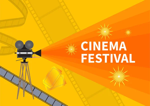 Cinema Festival Film Tijd Uitnodiging Poster Met Filmprojector Vectorillustratie — Stockvector