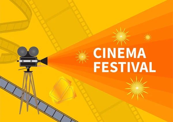 Sinema Festivali. Film projektörlü film zamanı davetiyesi posteri. Vektör illüstrasyonu.