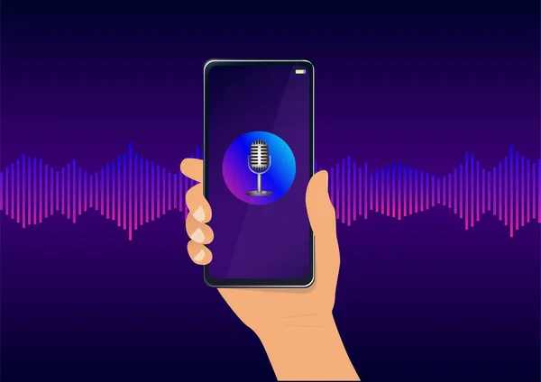 Reconnaissance Vocale Personnelle Avec Microphone Sur Téléphone Onde Sonore Sur — Image vectorielle