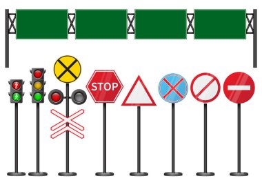 Beyaz arkaplanda izole edilmiş yol işaretleri.