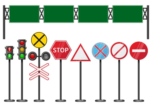 在白色背景下隔离的一组路标 — 图库矢量图片