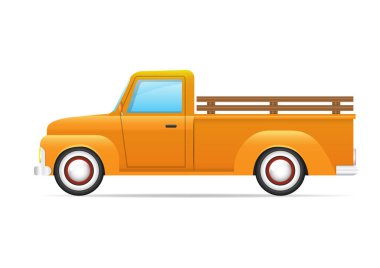 Sarı retro araba beyaz arka planda izole edilmiş. Sarı kamyonet yan görüntüsü.