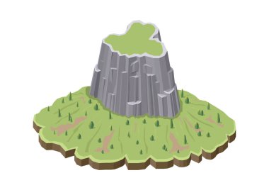 Yeşil çayırın ortasında Isome kayalık dağı