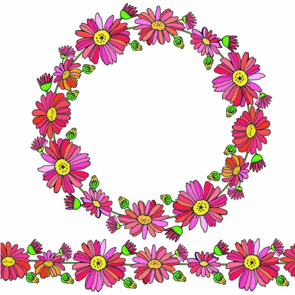 Roze Ronde Krans Van Zomerbloemen Madeliefjes Decoratief Frame Voor Feestelijke — Stockvector