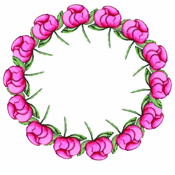 Peonies Watercolor Floral Wreath Vector — Stock Vector