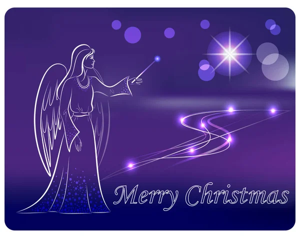 Angel Lights Christmas Star New Year Card Christmas Star Lighting — Stock Vector