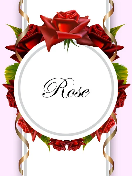 Ένα στεφάνι από φωτεινά κόκκινα τριαντάφυλλα, ρομαντική πρόσκληση. Γάμος, γάμος, γάμος, γενέθλια, ημέρα του Αγίου Βαλεντίνου — Διανυσματικό Αρχείο