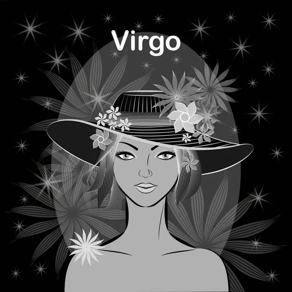 Elegante Chica Gentil Con Fantástico Peinado Fondo Negro Signo Del — Vector de stock