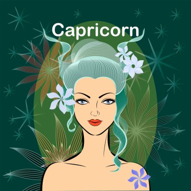 Koç. Zodyak işaretlerini ateşle. Ateşli saçlı güzel uzay kadını..