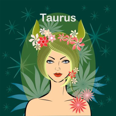 Koç. Zodyak işaretlerini ateşle. Ateşli saçlı güzel uzay kadını..