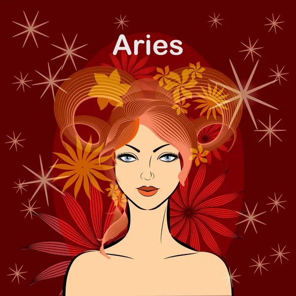 Aries Fire Mujer Del Zodiaco Signs Beautiful Espacio Con Pelo — Archivo Imágenes Vectoriales