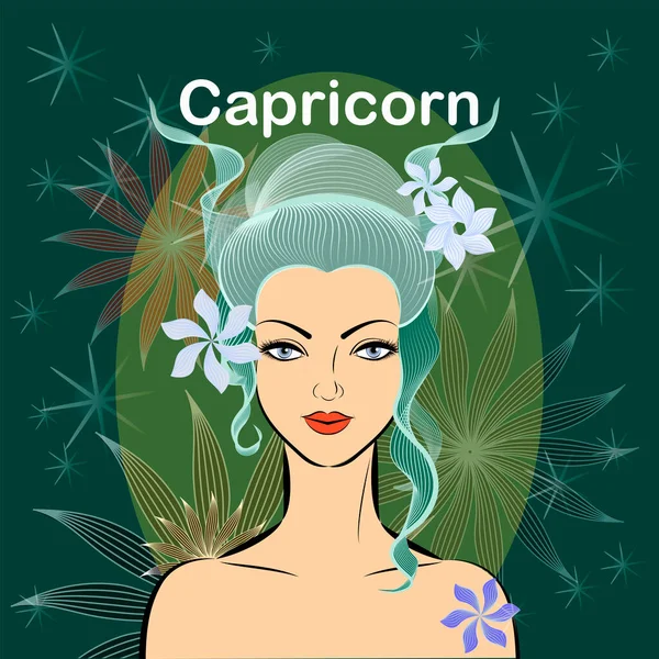 Aries Fire Mujer Del Zodiaco Signs Beautiful Espacio Con Pelo — Vector de stock