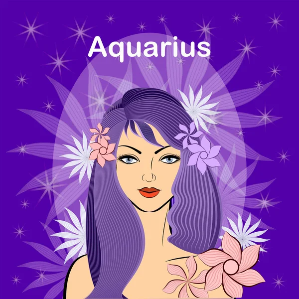 Aries Fire Zodiac Signs Beautiful Space Woman Fiery Hair Vector — Stock Vector
