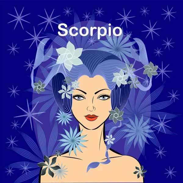 Aries Fire Mujer Del Zodiaco Signs Beautiful Espacio Con Pelo — Vector de stock