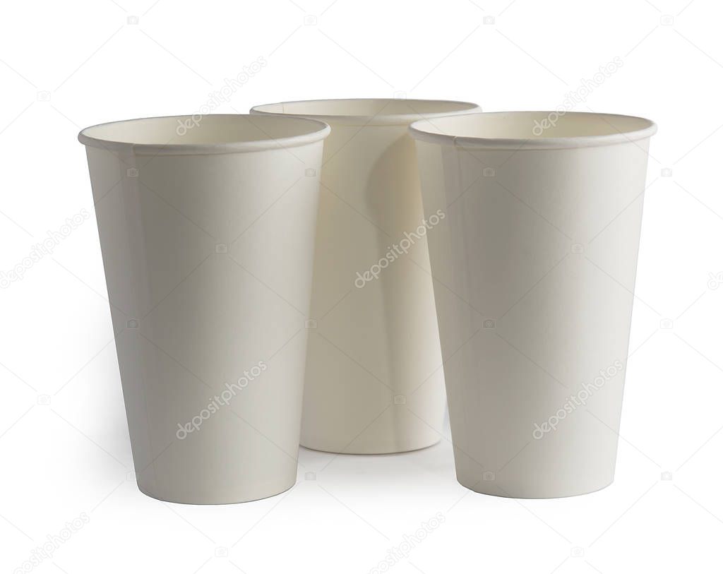 Paper, cardboard disposable glasses on a white background
