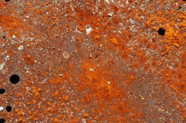 Delikli paslı portakal yüzeyi ile metal plaka