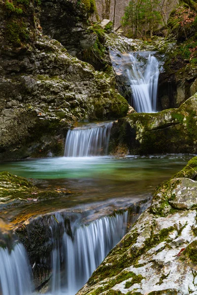 秋の森の新鮮な渓流の美しいソフト カスケード — ストック写真