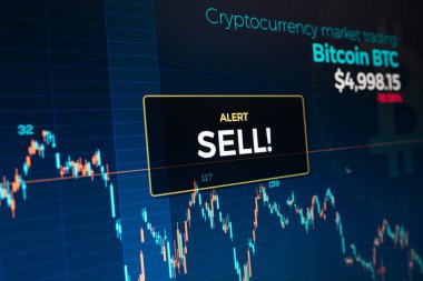 Bitcoin cryptocurrency graph grafiği mali app ekranından alarma satmak