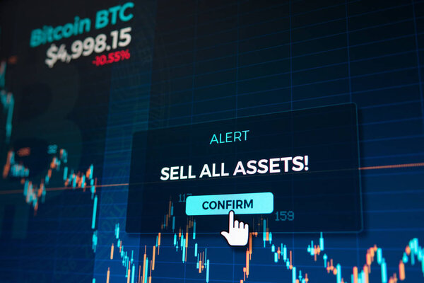 Alert Button Cryptocurrency Graph Chart Screen Confirm Selling All Assets — Stock Photo, Image