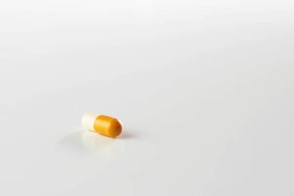 Closeup Yellow White Capsule Pill Isolated White Background Drugs Pharmacy — Stock Photo, Image