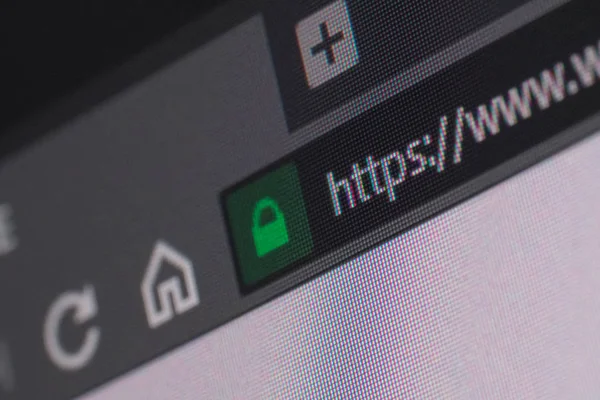 Web tarayıcı closeup üstünde Lcd perde ile alan derinliği ve https kelime odaklanmak
