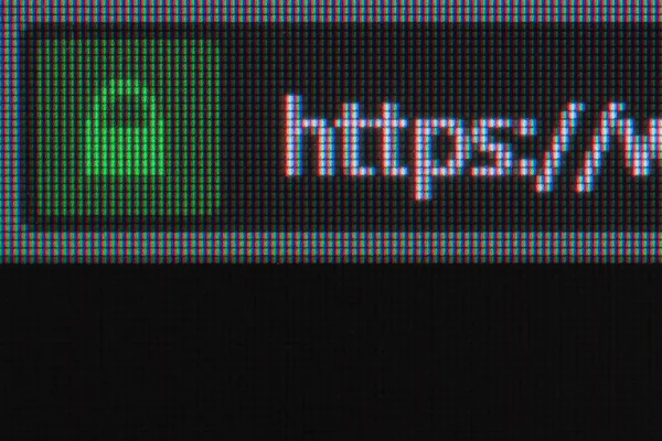 Extrême gros plan sur écran LCD avec cadenas https et barre d'URL — Photo