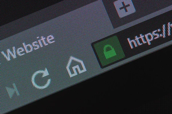 Web browser closeup on LCD with secure https url and visible pixels — Stock Photo, Image