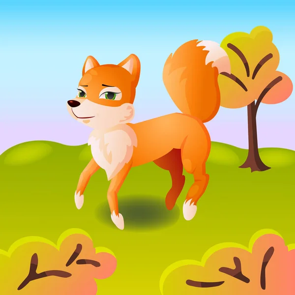 Fox Passeggia Nella Natura Autunno — Vettoriale Stock