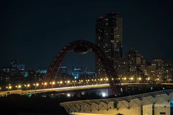 Blick Auf Die Malerische Brücke Moskau Bei Nacht 2018 — Stockfoto