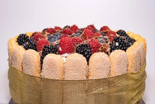 Cake Van Het Fruit Met Bessen Cookies Met Hun Eigen — Stockfoto