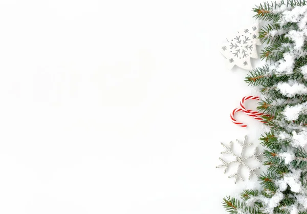 Doğal Köknar Ağacı Twigs Beyaz Noel Ağacı Süsleme Beyaz Gümüş — Stok fotoğraf