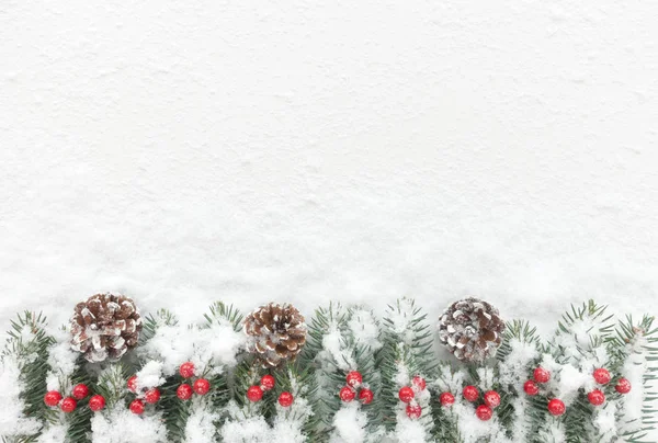 Kar Christmas Arka Plan Doğal Köknar Ağacı Twigs Çam Kozalakları — Stok fotoğraf
