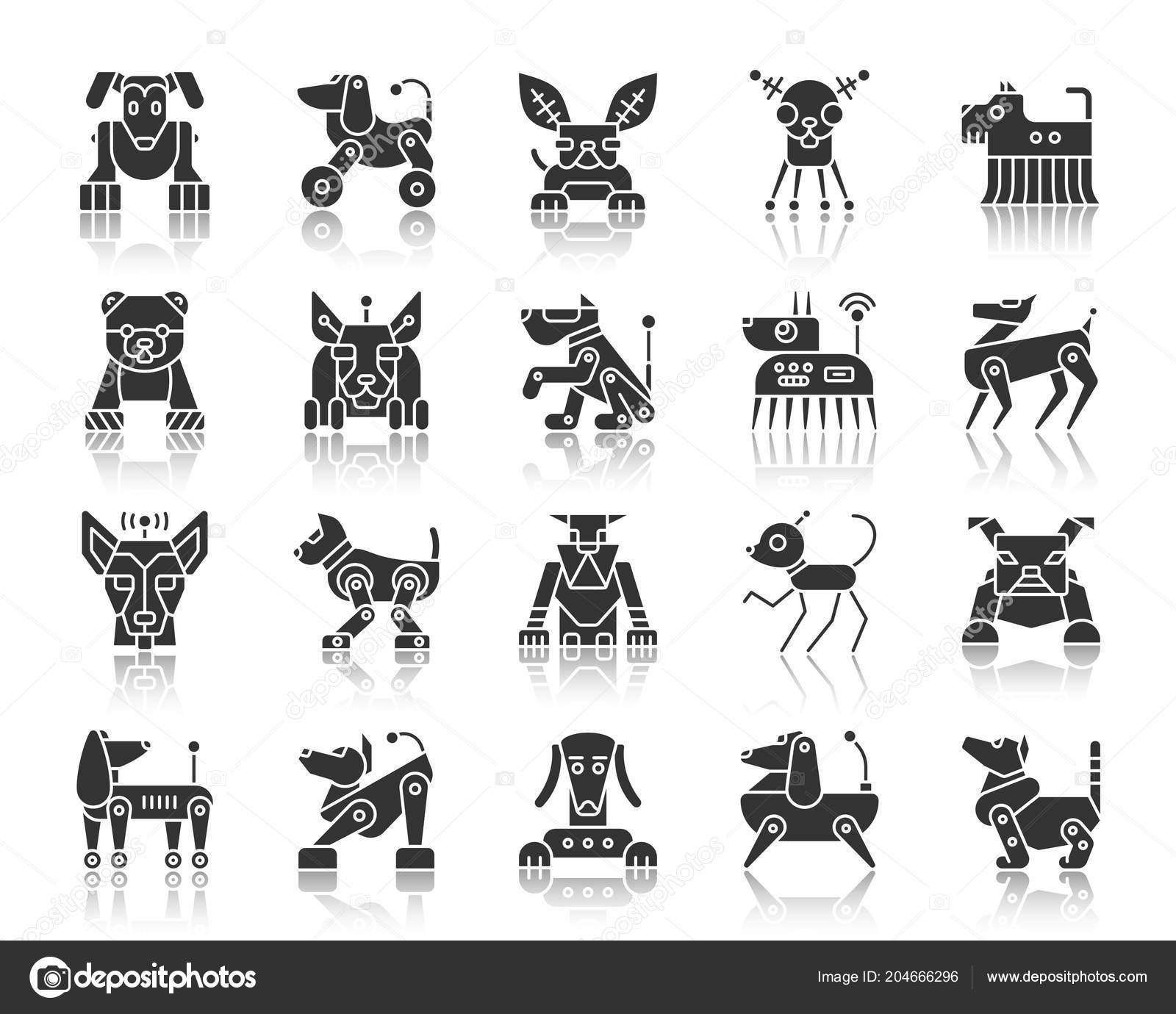 Robot Dog Black Silhouette Icons Vector Set Stock Vector