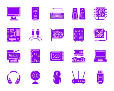 Bilgisayar renk siluet simgeler vektör kümesi