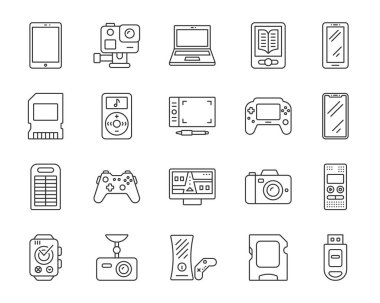 Aygıt basit siyah çizgi simgeler vektör kümesi