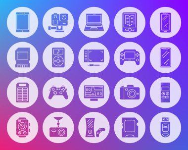 Aygıt şekli düz simgeler vektör kümesi oyulmuş