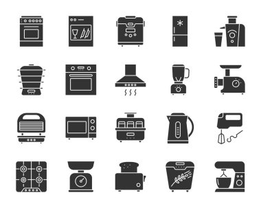 Mutfak aletleri siyah siluet simge vektör seti
