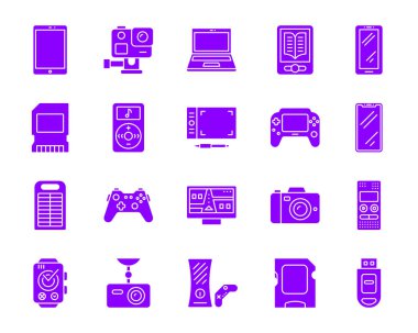 Aygıt basit mor degrade simgeler vektör kümesi