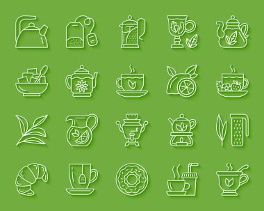 Simgeler vektör set çay basit kağıt kesme