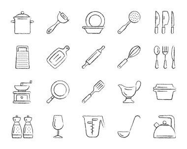 Mutfak eşyaları kömür beraberlik satır simgeler kümesi vektör
